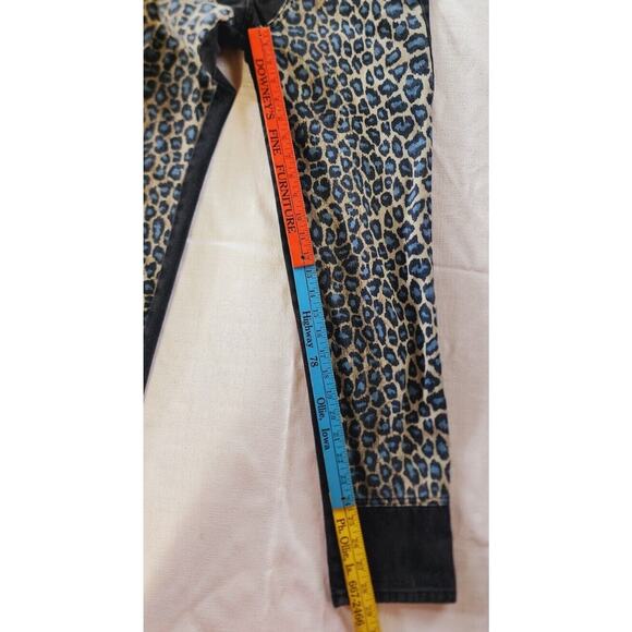 VTg 80s Fredericks of Hollywood Blue leopard Black Denim High Rise Jeans Sz 3 US - Picture 4 of 12